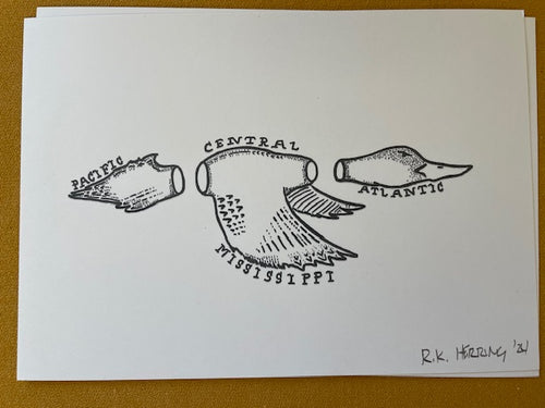 Graphic Post Card, Black and White, Mallard