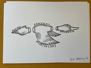 Graphic Post Card, Black and White, Mallard