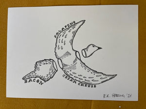 Graphic Post Card, Black and White, Pheasant